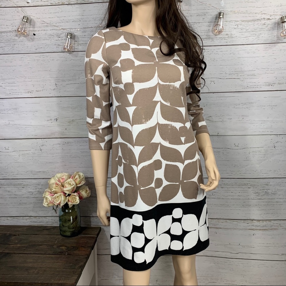 LONDON TIMES Brown Leaf Motif Knit Dress